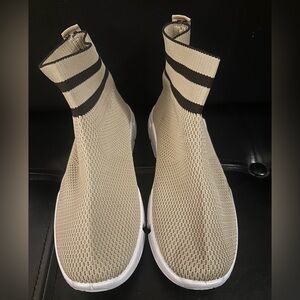 Tan and Black Striped Knit Sneakers